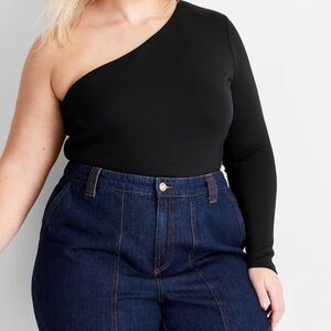 Future Collective (XLg) Black One-Shoulder Long-Sleeve Stretchy Snap Body Suit